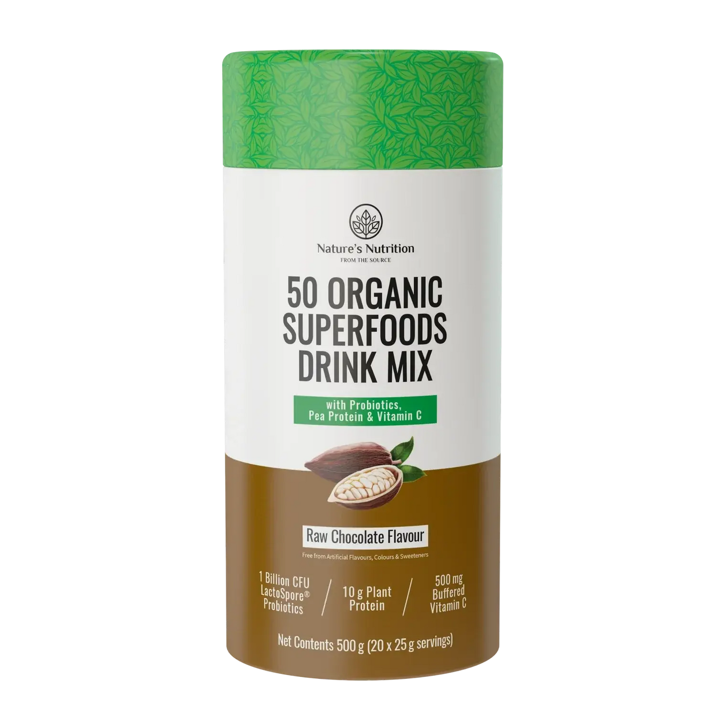 50 Organic Superfood Drink Mix Raw Chocolate Nature's Nutrition