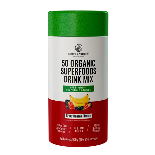 50 Organic Super Foods Drink Mix Berry Banana Nature's Nutrition
