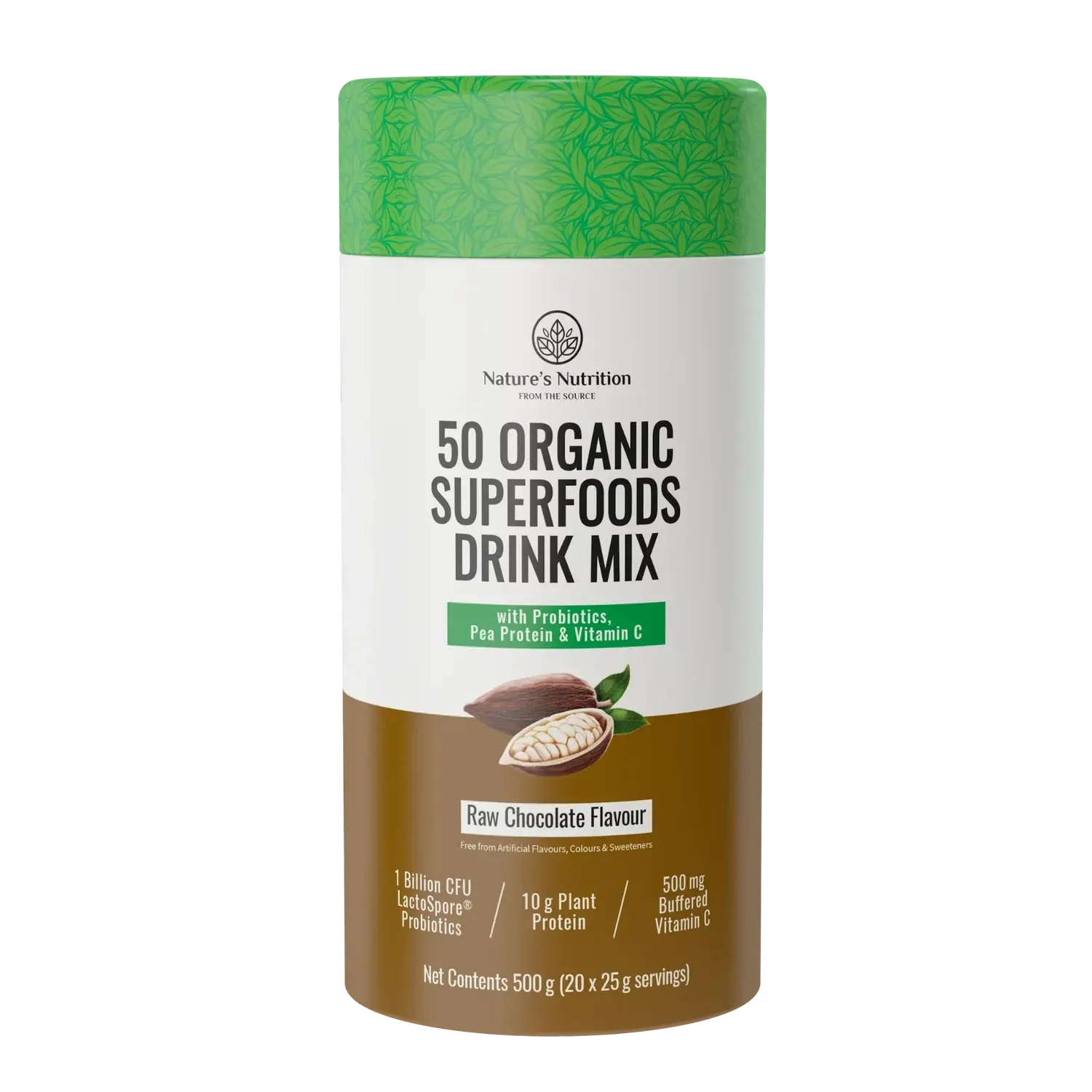 50 Organic Superfood Drink Mix Raw Chocolate Nature's Nutrition