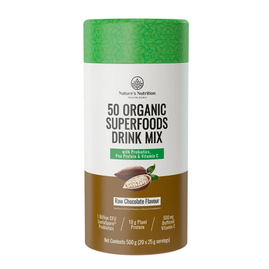 50 Organic Superfood Drink Mix Raw Chocolate Nature's Nutrition