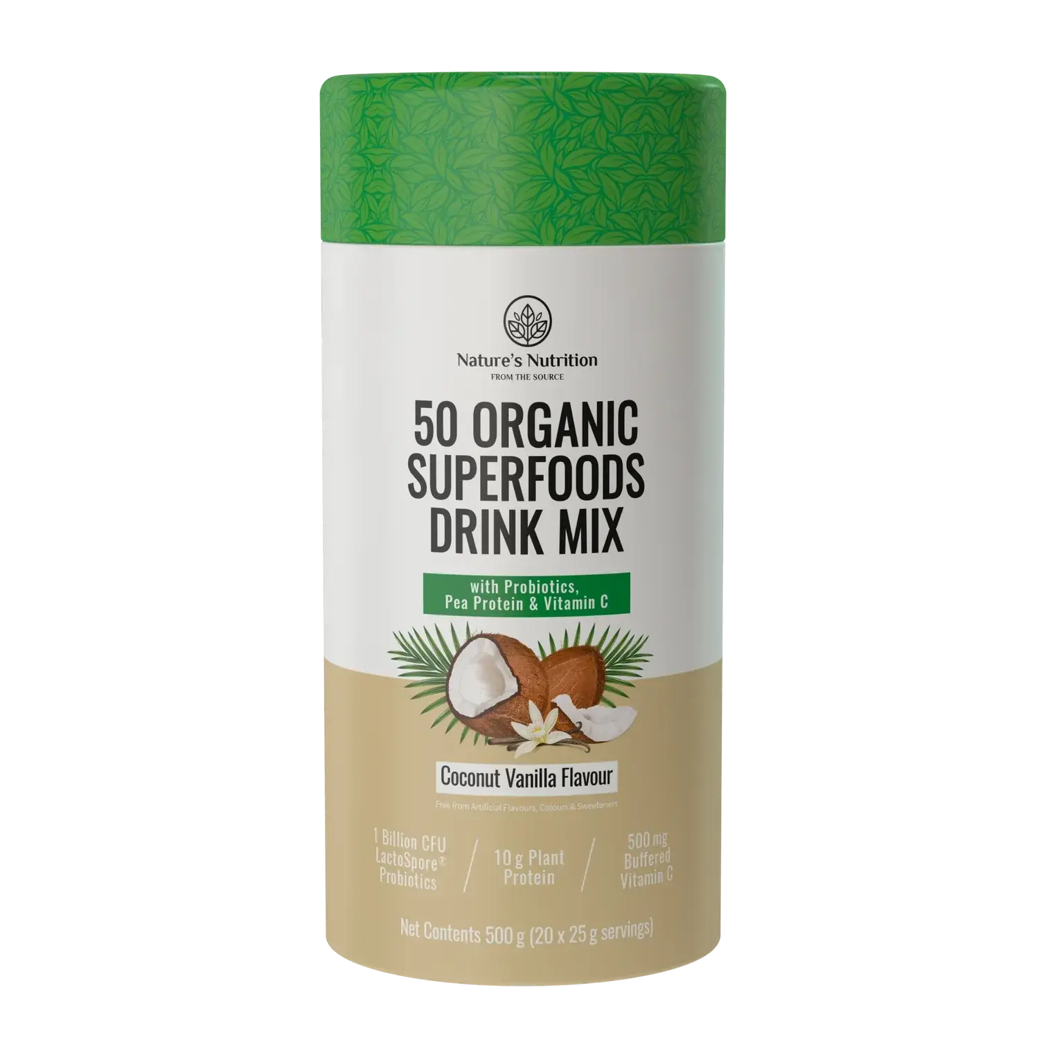50 Organic Superfoods Drink Mix Coconut Vanilla Nature's Nutrition
