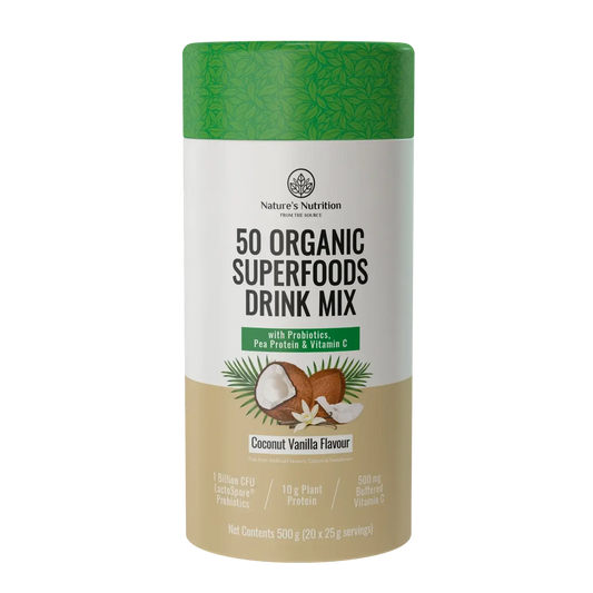 50 Organic Superfoods Drink Mix Coconut Vanilla Nature's Nutrition