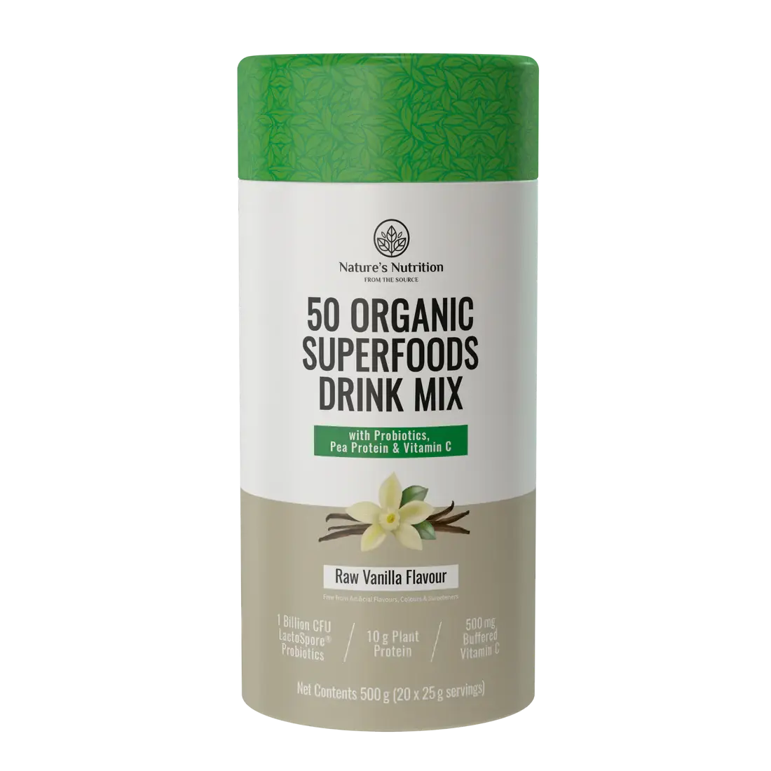 50 Organic Super Foods Drink Mix Raw Vanilla Nature's Nutrition
