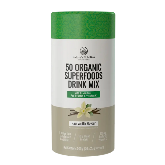 50 Organic Super Foods Drink Mix Raw Vanilla Nature's Nutrition